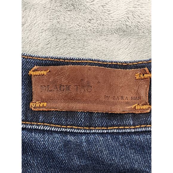 Zara Man Black Tag Straight Leg Denim Jeans Size 30 Blue Dark Wash Stretch Slim - Picture 6 of 16